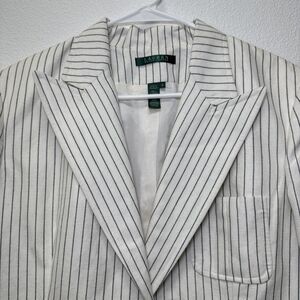 Lauren‎ Ralph Lauren Blazer Women 14 White/Black Vertical Stripe 1-Button